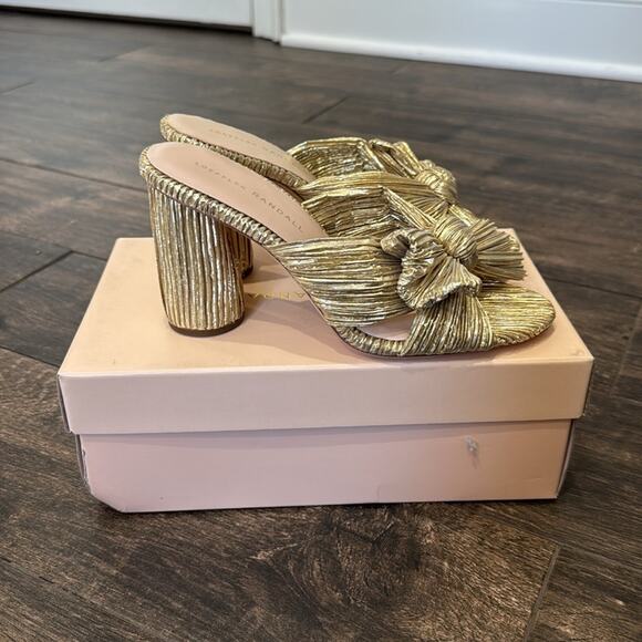 Loeffler Randall Penny Gold Pleated Bow Heel BNIB size 7.5 - Picture 5 of 7